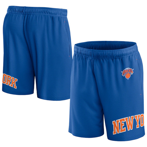 Men's New York Knicks Royal Free Throw Mesh Shorts - Click Image to Close